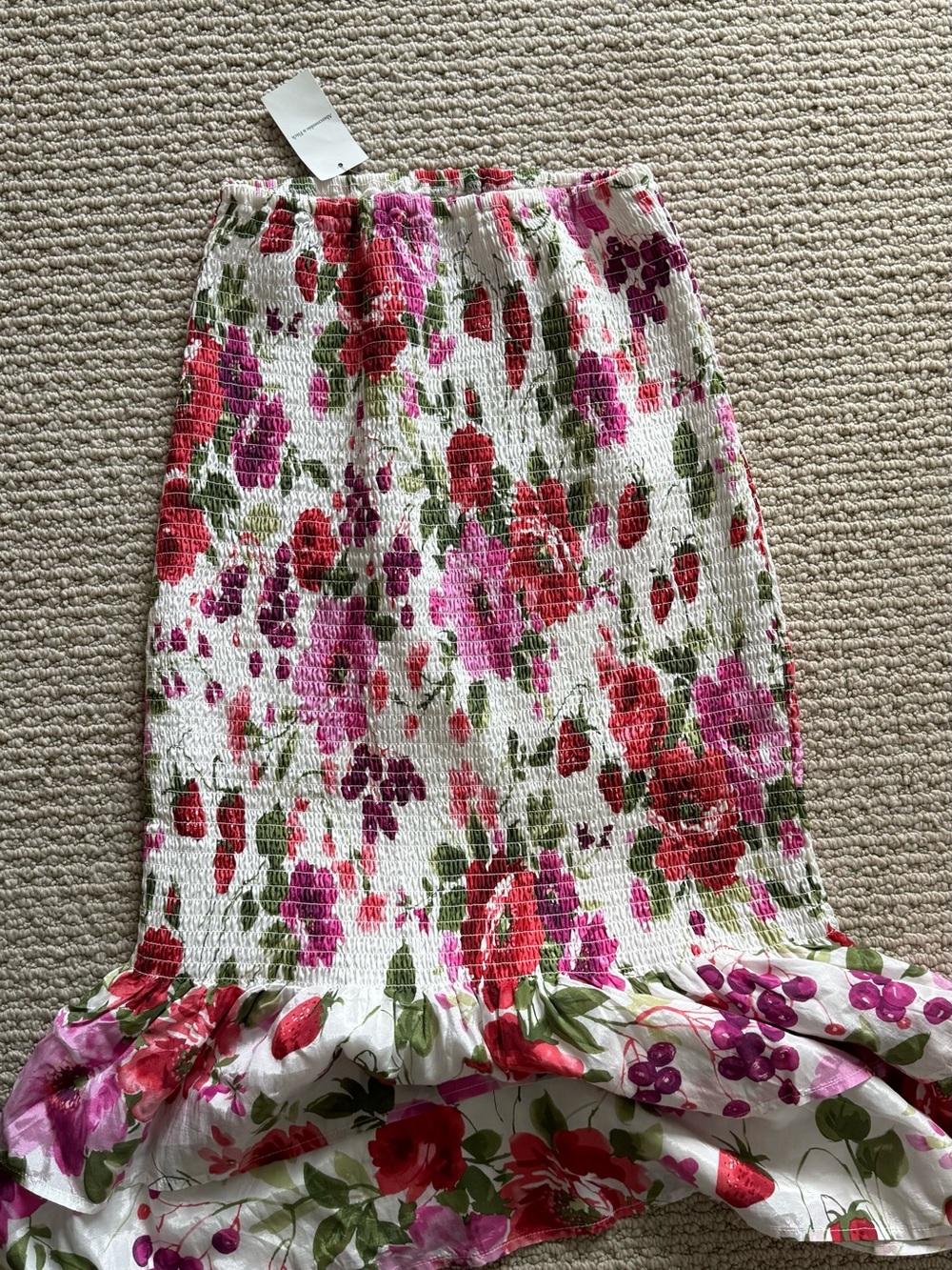 Abercrombie & Fitch White Floral High-Low Ruffle Skirt with Pink & Red Blooms